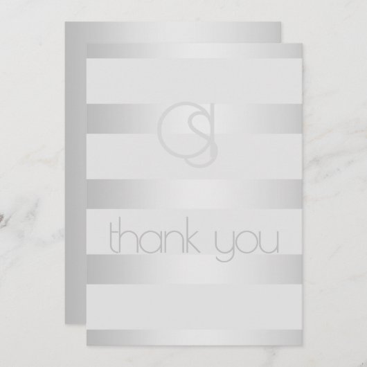 Dank u - Lichtgevende Zilveren Strepen Monogram Bedankkaart (Voorkant / Achterkant)