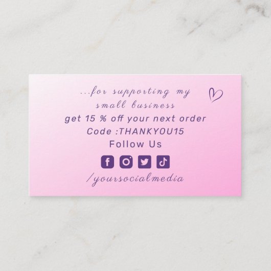 Dank u Lichtroze Ombre Moderne Sociale Media Visitekaartje (Achterkant)