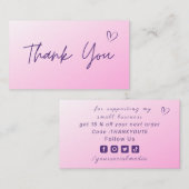 Dank u Lichtroze Ombre Moderne Sociale Media Visitekaartje (Voorkant / Achterkant)