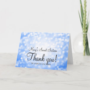 Dank u Lief 16 Verjaardag Blauw Glitter Lights Bedankkaart
