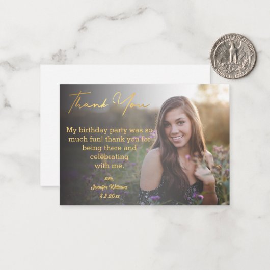 dank u lief 16 verjaardag goud vervaagd foto notitiekaartje (Voorkant / Achterkant in situ)