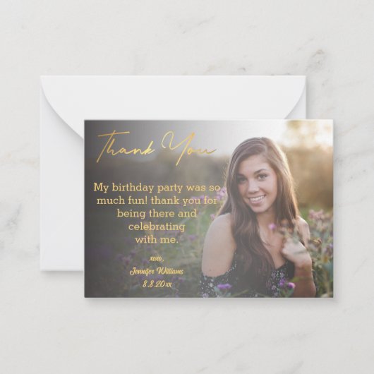 dank u lief 16 verjaardag goud vervaagd foto notitiekaartje (Voorkant)