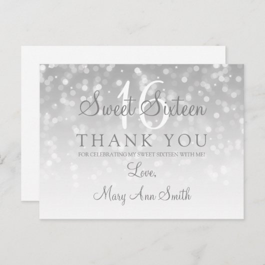 Dank u Lief 16 Zilveren Bokeh Sparkle Lights Briefkaart (Voorkant / Achterkant)