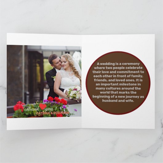 Dank u liefde hart bruiloft gevouwen kaarten (Binnen)