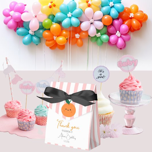 Dank u lieve pinky strepen glimlachend sinaasappel bedankdoosjes