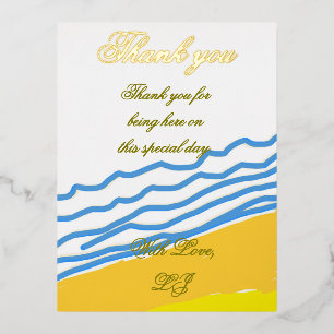 Dank u LJ Monogram Elegant Strand Wedding Folie Uitnodiging Briefkaart