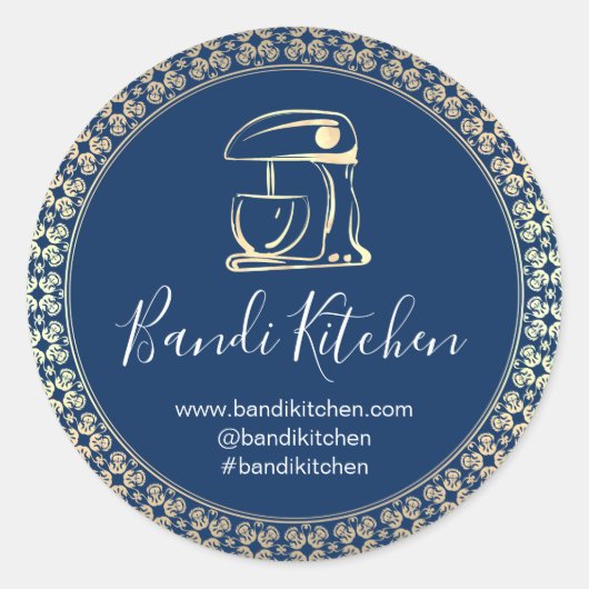 Dank u Logo Kitchen Cooking Chef Bakery Navy Ronde Sticker (Voorkant)