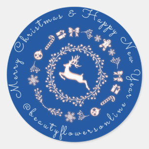 Dank u Logo Merry Christmas Rendier Blue Roya Ronde Sticker