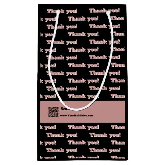Dank u Logo Motto Haarsalon QR Code Zwart Roze Klein Cadeauzakje (Achterkant)