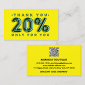 Dank u Logo QRCODE 20%OFF kortingscode geel Visitekaartje (Voorkant / Achterkant)