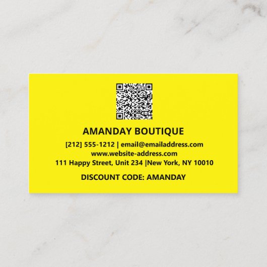 Dank u Logo QRCODE 20%OFF kortingscode geel Visitekaartje (Achterkant)