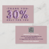 Dank u Logo QRCODE 30%OFF Korting Lavendel Visitekaartje (Voorkant / Achterkant)