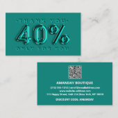 Dank u Logo QRCODE 40%OFF kortingscode Blauwgroen Visitekaartje (Voorkant / Achterkant)