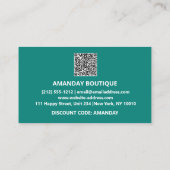 Dank u Logo QRCODE 40%OFF kortingscode Blauwgroen Visitekaartje (Achterkant)