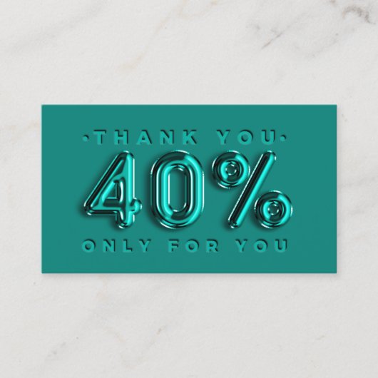 Dank u Logo QRCODE 40%OFF kortingscode Blauwgroen Visitekaartje (Voorkant)