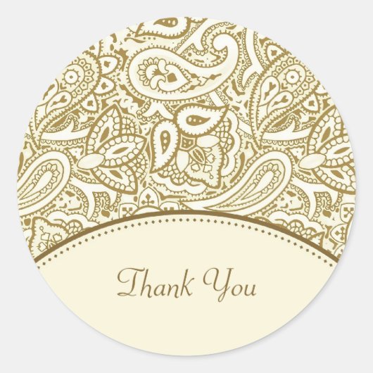 Dank u Luxe Goud en Ivoor Paisley Damask Ronde Sticker (Voorkant)