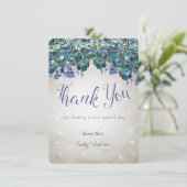 Dank u, Luxe Peacock Navy Aqua Silver Wedding Bedankkaart (Staand voorkant)