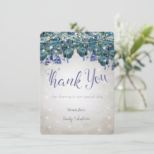 Dank u, Luxe Peacock Navy Aqua Silver Wedding Bedankkaart (Staand voorkant)