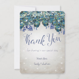 Dank u, Luxe Peacock Navy Aqua Silver Wedding Bedankkaart