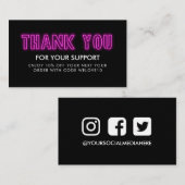 Dank u Magenta Neon Instagram Korting Visitekaartje (Voorkant / Achterkant)