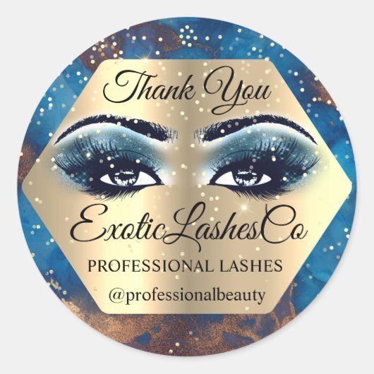 Dank U Make-up Artiest Goud LASHES Blauw Ronde Sticker (Voorkant)