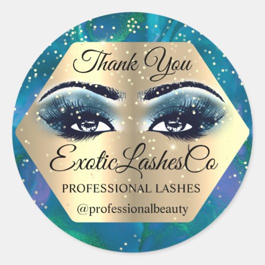 Dank U Make-up Artiest Goud LASHES Blauw Ronde Sticker (Voorkant)