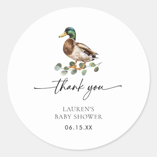 Dank u Mallard Duck Baby shower Ronde Sticker (Voorkant)