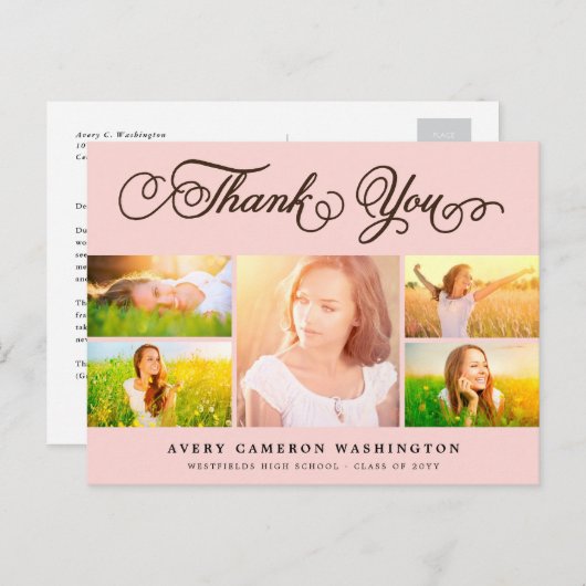 Dank u Manuscript Elegant 5 multi-Foto Afstuderen Briefkaart (Voorkant / Achterkant)