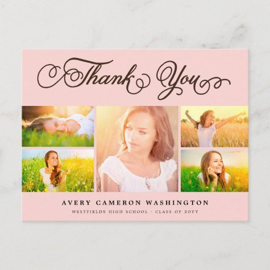 Dank u Manuscript Elegant 5 multi-Foto Afstuderen Briefkaart (Voorkant)