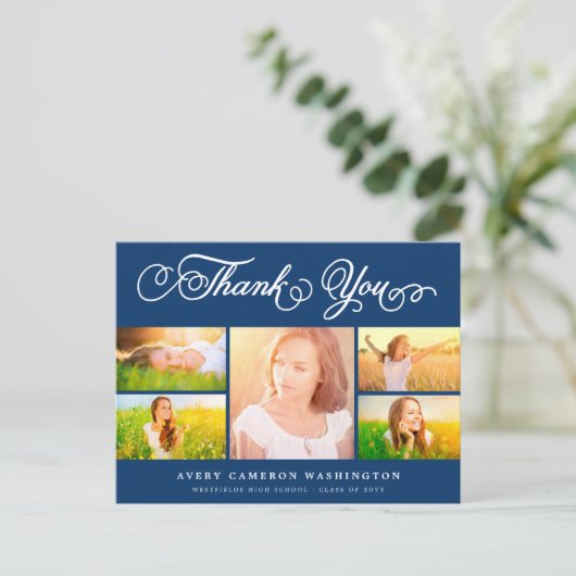 Dank u Manuscript Elegant 5 multi-Foto Afstuderen Briefkaart (Staand voorkant)
