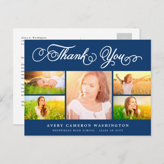 Dank u Manuscript Elegant 5 multi-Foto Afstuderen Briefkaart (Voorkant / Achterkant)