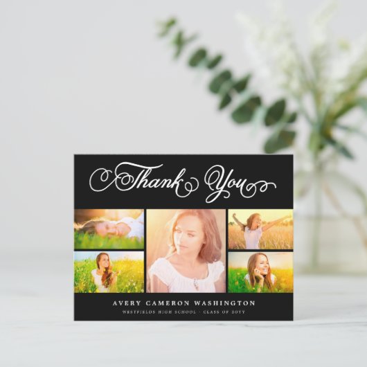 Dank u Manuscript Elegant 5 multi-Foto Afstuderen Briefkaart (Staand voorkant)