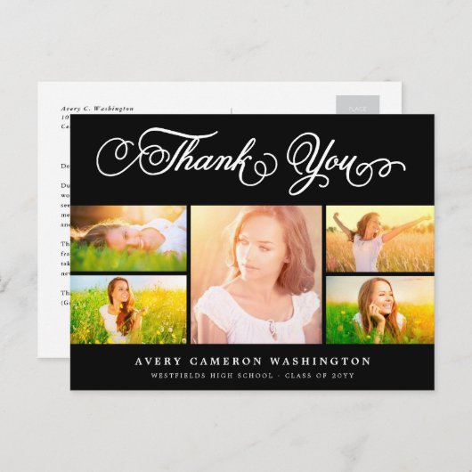 Dank u Manuscript Elegant 5 multi-Foto Afstuderen Briefkaart (Voorkant / Achterkant)