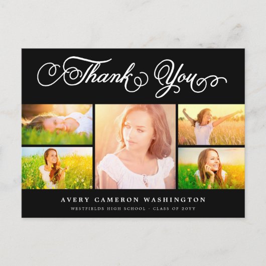 Dank u Manuscript Elegant 5 multi-Foto Afstuderen Briefkaart (Voorkant)