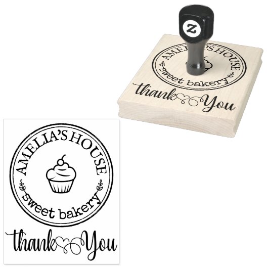 Dank u Manuscript met Hart Homemade Bakery Logo Rubberstempel (Gestempeld)