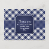 Dank u marine blauw gingham patroon geometrisch briefkaart (Voorkant)