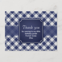 Dank u marine blauw gingham patroon geometrisch briefkaart