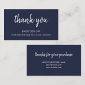 Dank u marine | Modern minimalistisch handgeschrev Kortingskaartje (Voorkant / Achterkant)