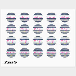 Dank u marine roze strepen ronde sticker