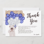 Dank u marineblauwe ballon beer jongen baby shower bedankkaart (Voorkant)