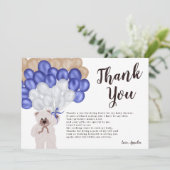 Dank u marineblauwe ballon beer jongen baby shower bedankkaart (Staand voorkant)