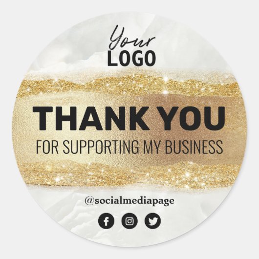 Dank u, Marmer en Gold Business Logo Ronde Sticker (Voorkant)