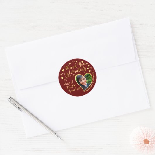 Dank u Maroon Red Gold 2025 Afstuderen gunst Ronde Sticker (Envelop)