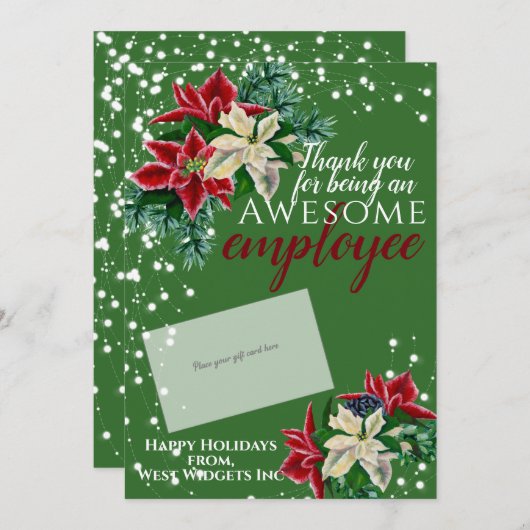 Dank u Medewerker Groene Feestelijke Cadeau Kaart  (Voorkant / Achterkant)