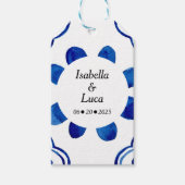 Dank u Mediterraans Blauw Bloemen Tegel Cadeaulabel (Voorkant)