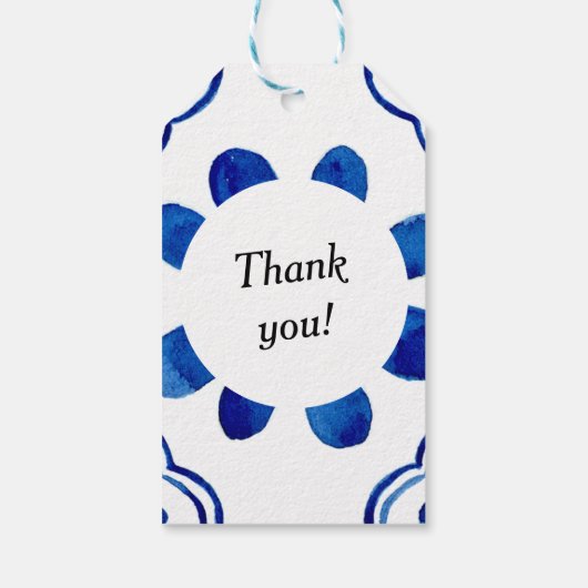 Dank u Mediterraans Blauw Bloemen Tegel Cadeaulabel (Achterkant)