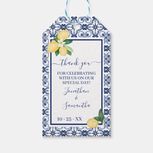 Dank u Mediterraanse citroen bruiloft douche Favor Cadeaulabel (Voorkant)
