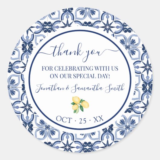 Dank u mediterrane citroenen Vrijgezellenfeest Ronde Sticker (Voorkant)
