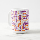 Dank u meertalige typografie Paarse Sinaasappel Koffiemok (Voorkant links)