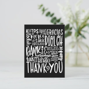 Dank U Meertalige Witte Typografie Zwart Briefkaart